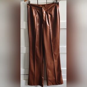 Cognac Pumpkin Shein Faux Leather Straight Leg Pants |  Fleece Lined | Med 4/6